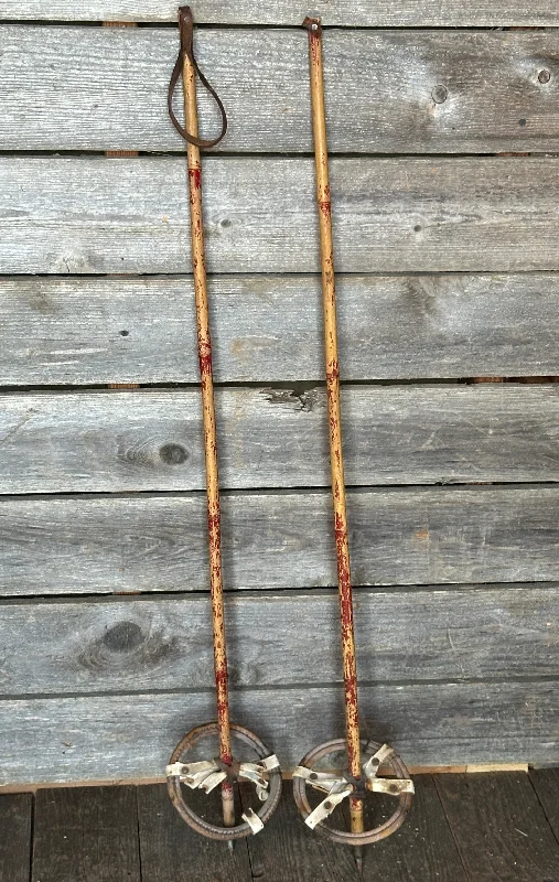 Vintage Bamboo Kids Ski Poles - Red